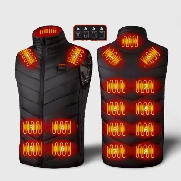 Gilet Chauffant Homme 15 Zones - Batterie 16000 MAh - 3 Niveaux De Température - Polaire Douce Avec Capuche